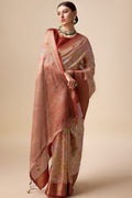 Rust Organza Silk Saree With Blouse Piece