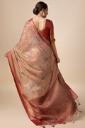 Rust Organza Silk Saree With Blouse Piece