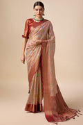 Rust Organza Silk Saree With Blouse Piece