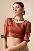 Rust Organza Silk Saree With Blouse Piece