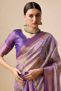 Purple Organza Silk Saree With Blouse Piece