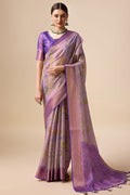 Purple Organza Silk Saree With Blouse Piece