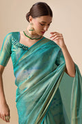 Sea Green Organza Silk Saree With Blouse Piece