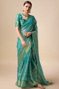 Sea Green Organza Silk Saree With Blouse Piece