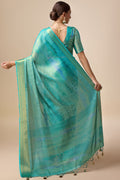 Sea Green Organza Silk Saree With Blouse Piece