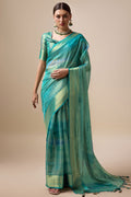 Sea Green Organza Silk Saree With Blouse Piece