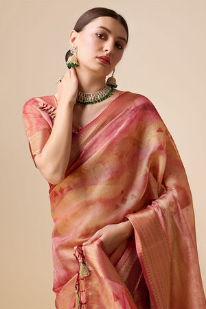 Orange Organza Silk Saree With Blouse Piece