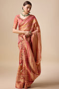 Orange Organza Silk Saree With Blouse Piece