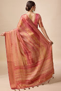 Orange Organza Silk Saree With Blouse Piece