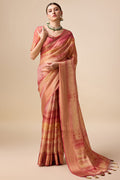 Orange Organza Silk Saree With Blouse Piece