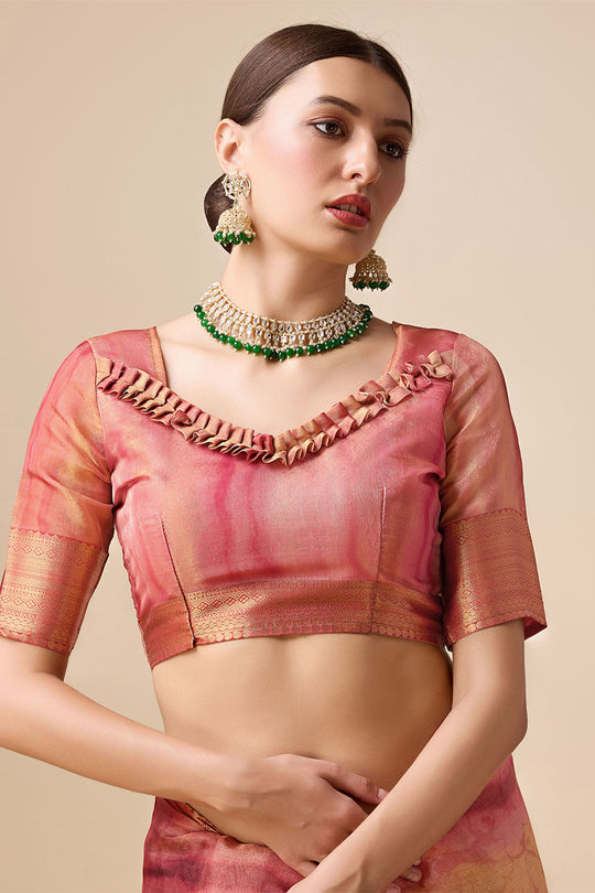 Orange Organza Silk Saree With Blouse Piece