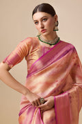 Pink Organza Silk Saree With Blouse Piece