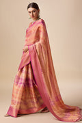 Pink Organza Silk Saree With Blouse Piece