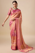 Pink Organza Silk Saree With Blouse Piece