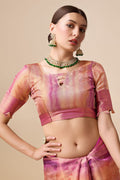 Pink Organza Silk Saree With Blouse Piece