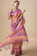 Purple Organza Silk Saree With Blouse Piece