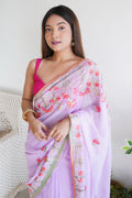 Lavender Georgette Saree With Blouse Piece