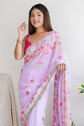 Lavender Georgette Saree With Blouse Piece