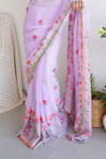 Lavender Georgette Saree With Blouse Piece