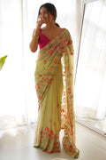 Lemon Yellow  Georgette Saree With Blouse Piece