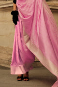 Pink Satin Silk Saree With Blouse Piece