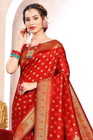 Red Paithani Silk Saree With Blouse Piece