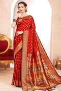 Red Paithani Silk Saree With Blouse Piece