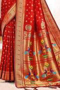 Red Paithani Silk Saree With Blouse Piece