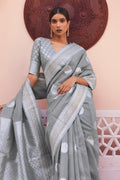 Coin Grey Linen Blend Saree