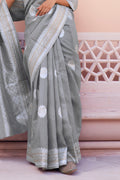 Coin Grey Linen Blend Saree
