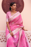 Flamingo Pink Linen Blend Saree
