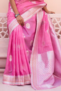 Flamingo Pink Linen Blend Saree