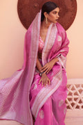 Flamingo Pink Linen Blend Saree