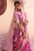 Flamingo Pink Linen Blend Saree