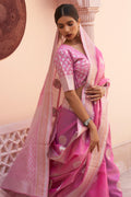 Flamingo Pink Linen Saree