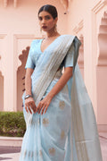 Powder Blue Linen Blend Saree