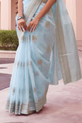 Powder Blue Linen Blend Saree