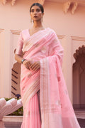 Blush Pink Linen Blend Saree