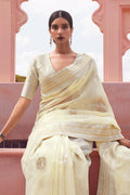 Buttermilk Beige Linen Saree