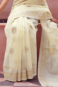Buttermilk Beige Linen Blend Saree