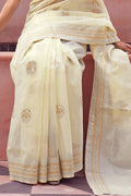 Buttermilk Beige Linen Saree