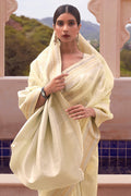 Buttermilk Beige Linen Saree