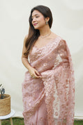 Brown Organza Saree With Blouse Piece