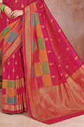 Womens Linen Blend Pink Saree With Blouse Piece