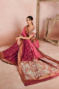 Womens Linen Blend Pink Saree With Blouse Piece