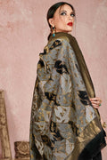 Womens Linen Blend Grey Saree With Blouse Piece
