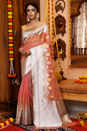 Dusky Peach Organza Saree