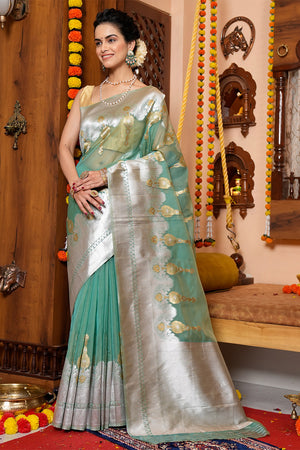 Mint Green Organza Saree