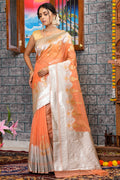 Cantaloupe Peach Organza Saree