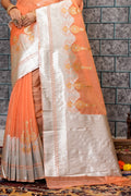 Cantaloupe Peach Organza Saree